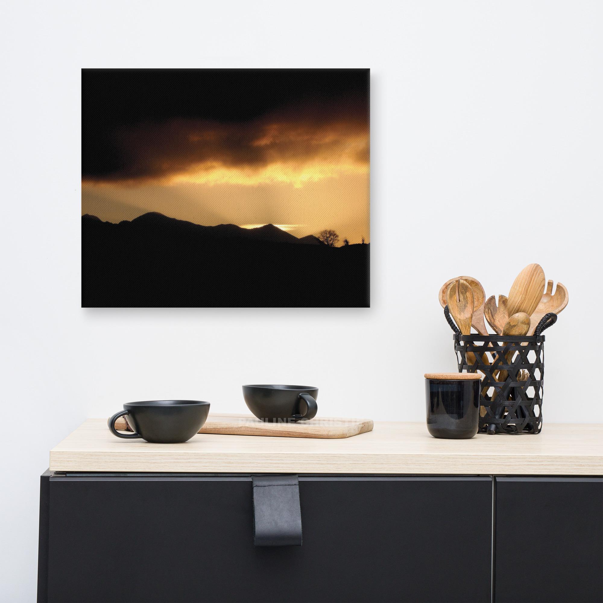 Sunset silhouette over Killarney mountains with dramatic sky