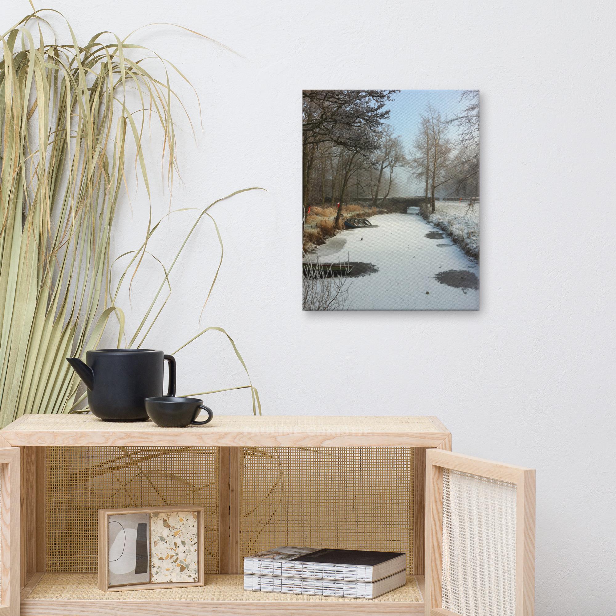 Frozen river in Killarney National Park, Ireland, winter landscape