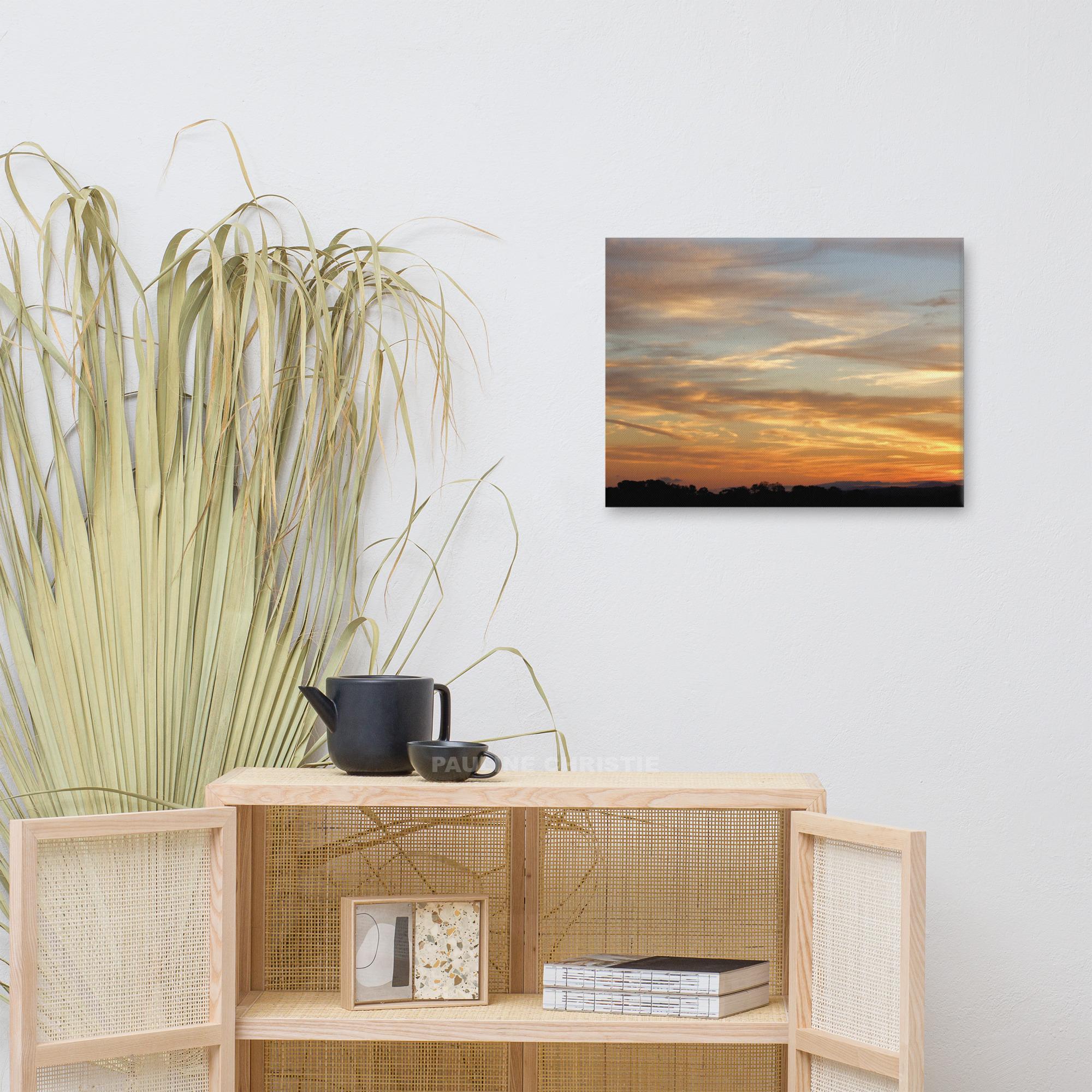 Canvas print of a sunset over a silhouetted landscape, part of a West Kerry collection.