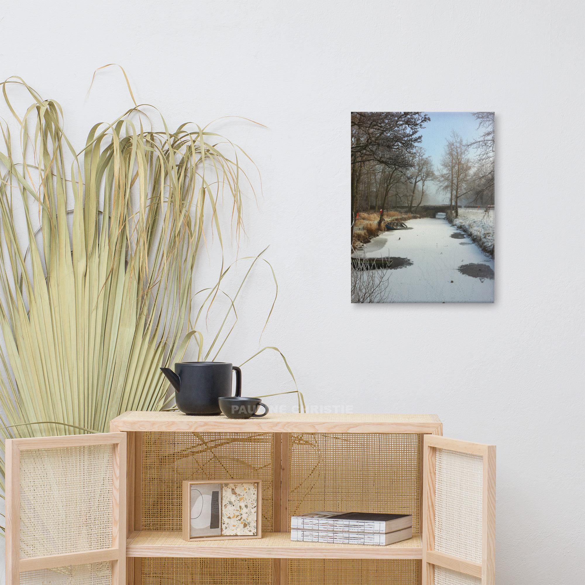 Frozen river in Killarney National Park with bridge and trees.