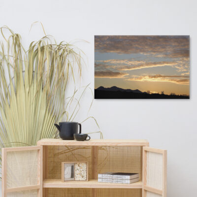 Sunset over Macgillycuddy reeks mountain range in County Kerry