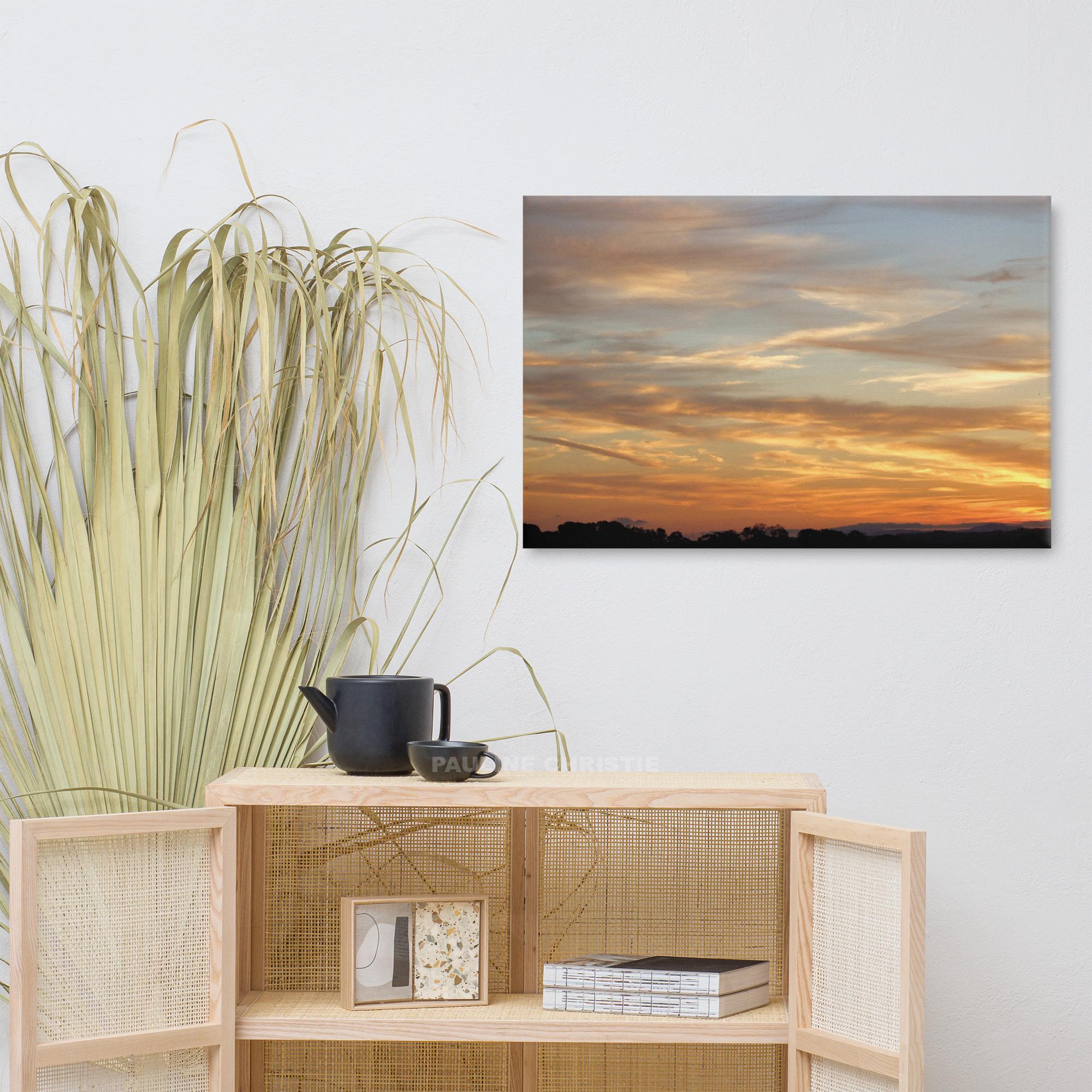 Canvas print of a sunset over a silhouetted landscape, part of a West Kerry collection.